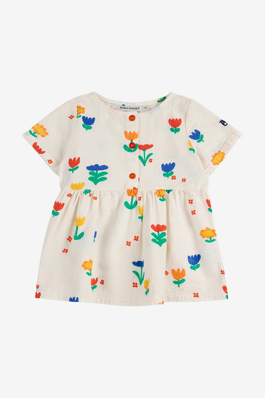 Bobo Choses rochie din bumbac pentru bebeluși Garden Party culoarea alb, mini, evazati, 125AB082 Bobo Choses rochie din bumbac pentru bebeluși Garden Party culoarea alb, mini, evazati, 125AB082