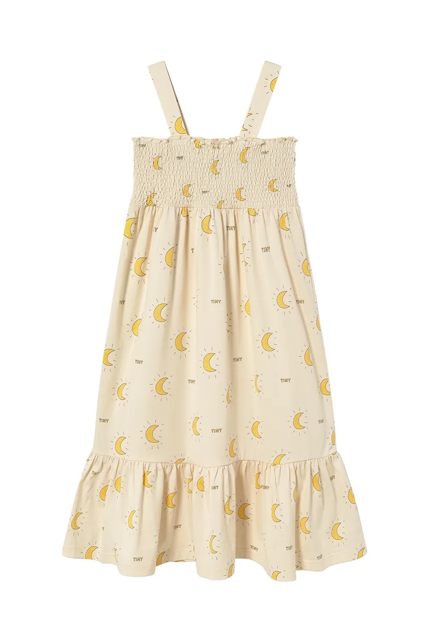 Хлопковое детское платье Tinycottons MIDNIGHT SUN DRESS цвет бежевый mini расклешённое SS25-022 Хлопковое детское платье Tinycottons MIDNIGHT SUN DRESS цвет бежевый mini расклешённое SS25-022