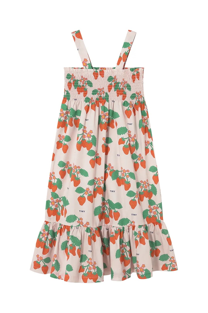Дитяча бавовняна сукня Tinycottons STRAWBERRIES WOVEN DRESS колір рожевий midi пряма SS25-166