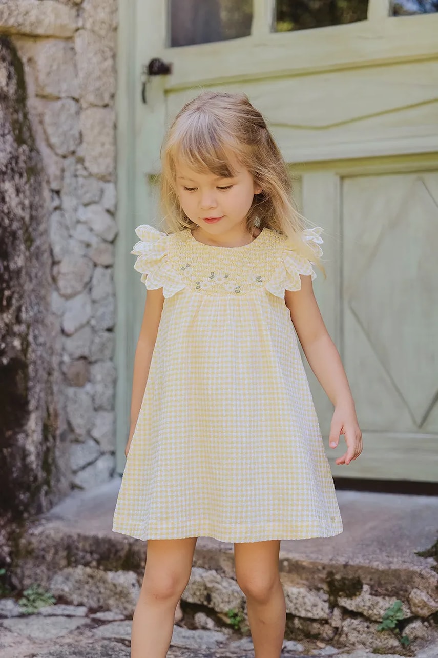 Tartine et Chocolat rochie bebe culoarea galben, mini, evazati, CA30031 Tartine et Chocolat rochie bebe culoarea galben, mini, evazati, CA30031