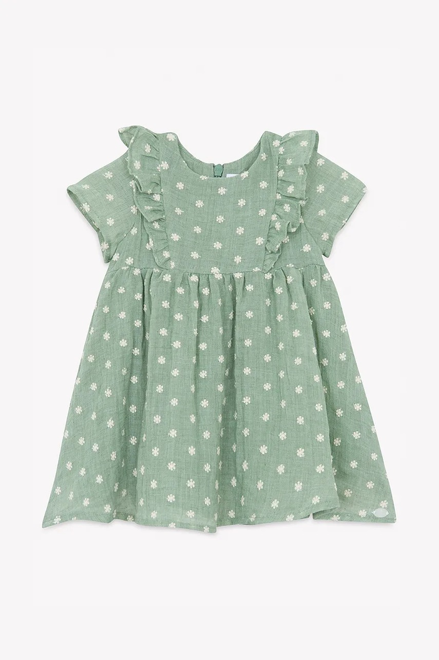 Tartine et Chocolat rochie din amestec de in pentru bebeluși culoarea verde, mini, evazati, CA30001
