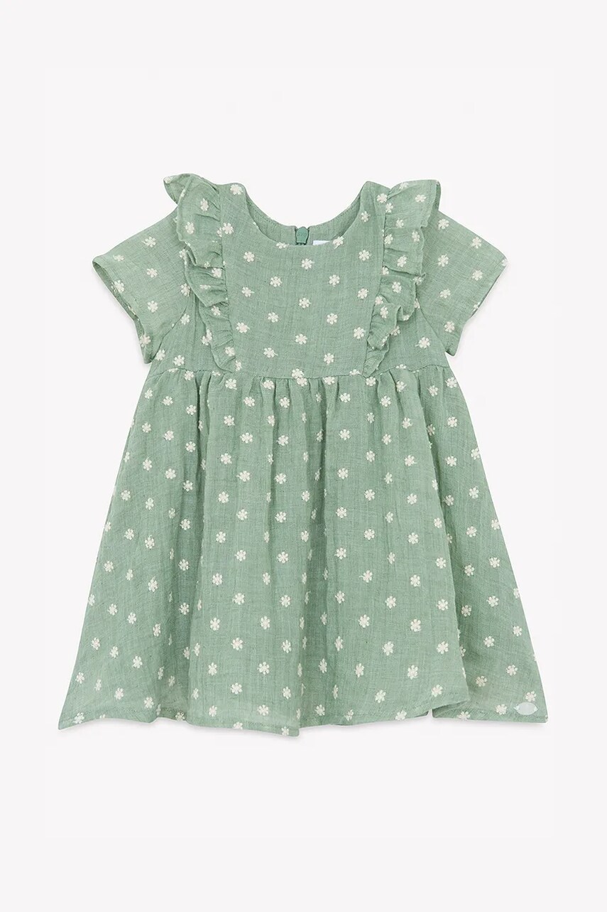 Tartine et Chocolat rochie cu amestec de in pentru copii culoarea verde, mini, evazati, CA30001