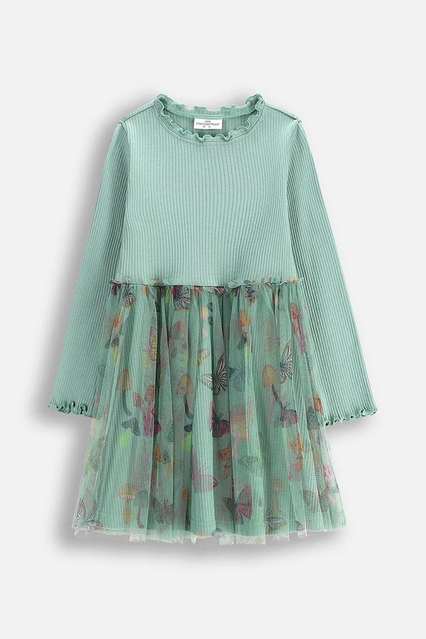 Детское платье Coccodrillo цвет зелёный mini расклешённое DREAM DIARIES GIRL KIDS