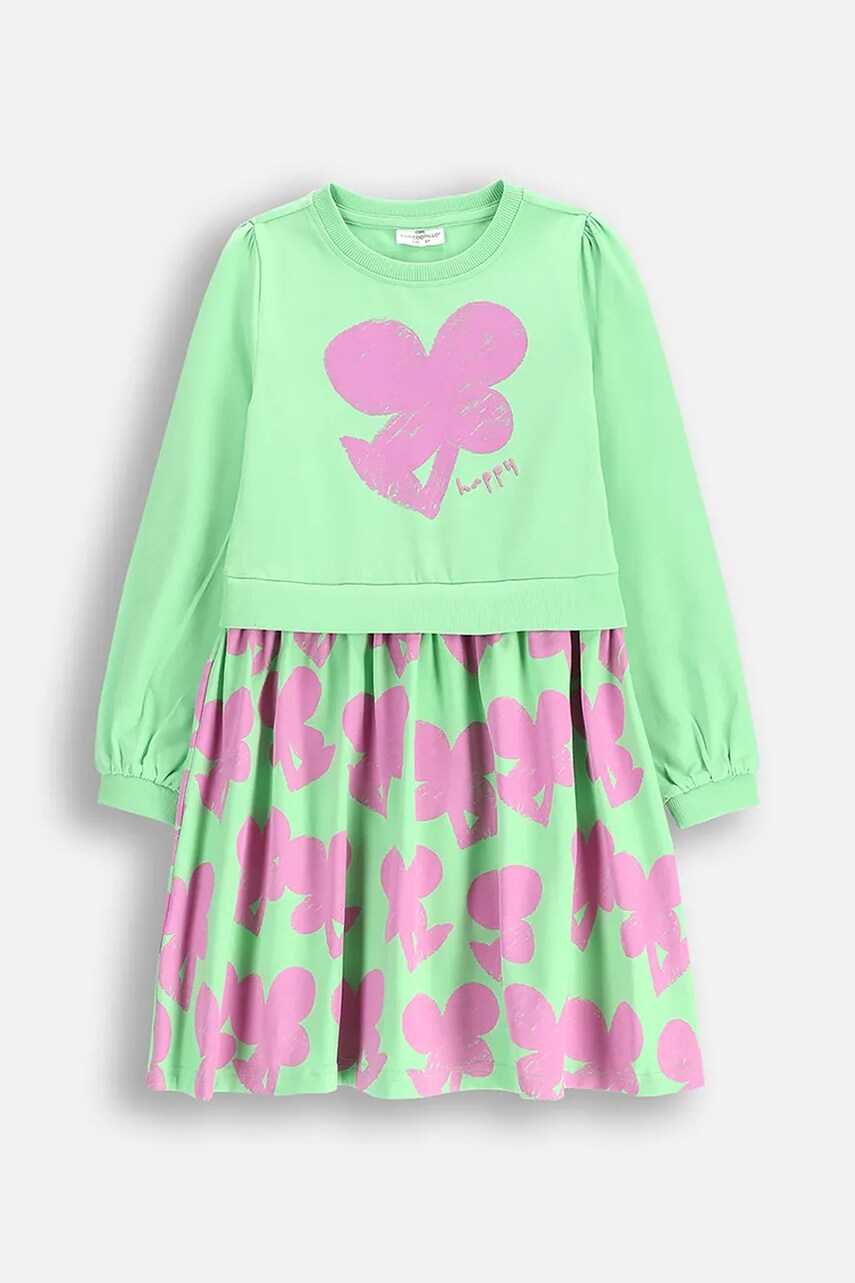 Coccodrillo rochie culoarea verde, midi, evazati, MAXITROPIC GIRL KIDS