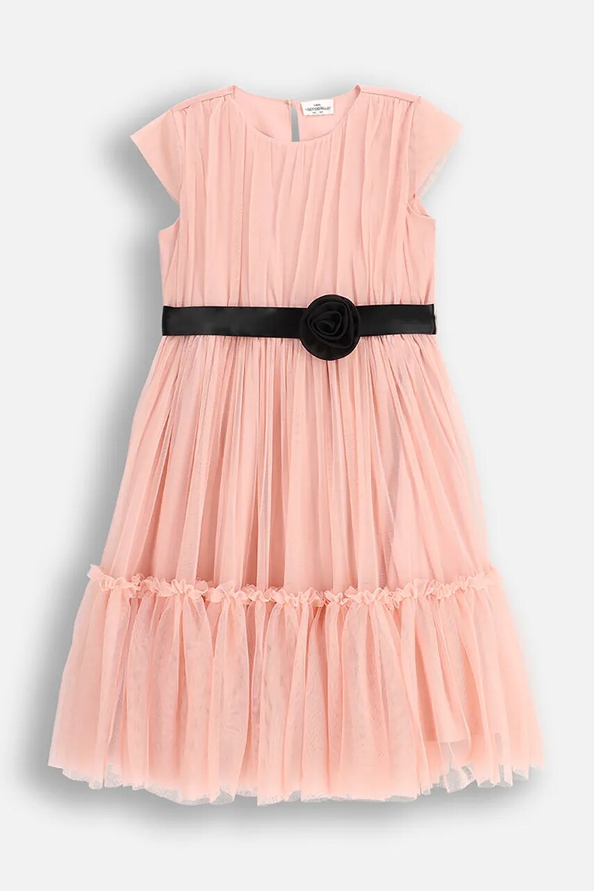 Coccodrillo rochie culoarea bej, midi, evazată, ELEGANT JUNIOR GIRL