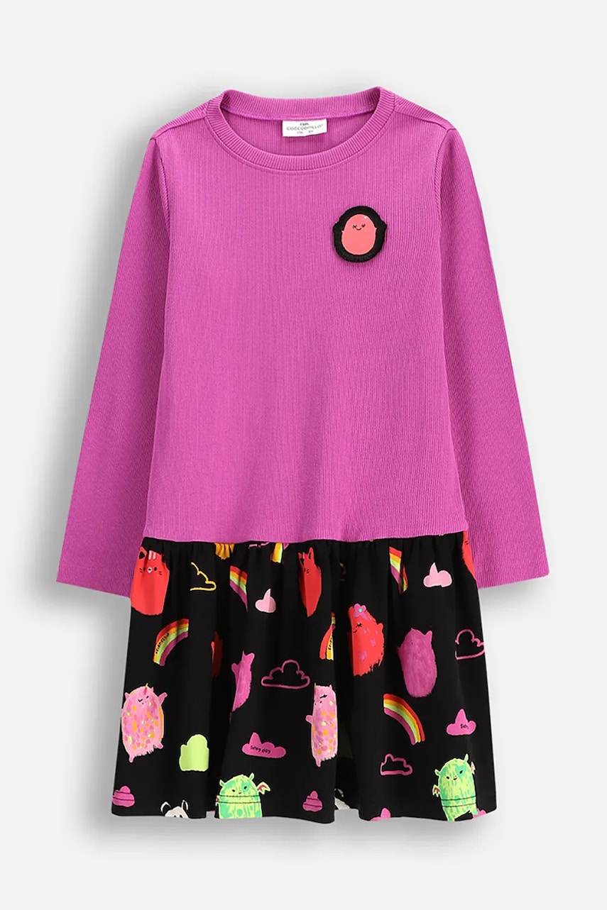 Coccodrillo rochie culoarea violet, midi, dreaptă, REBEL GIRL KIDS