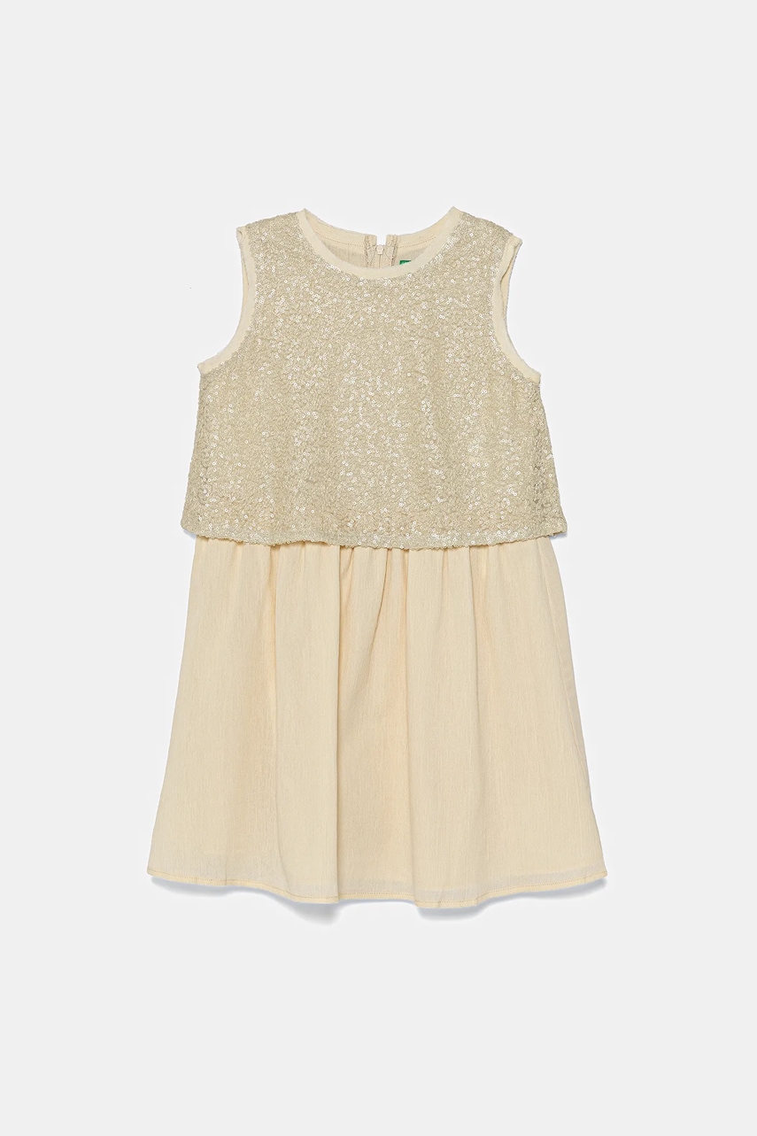 United Colors of Benetton rochie fete culoarea bej, mini, evazată, 4PUECV03D United Colors of Benetton rochie fete culoarea bej, mini, evazată, 4PUECV03D