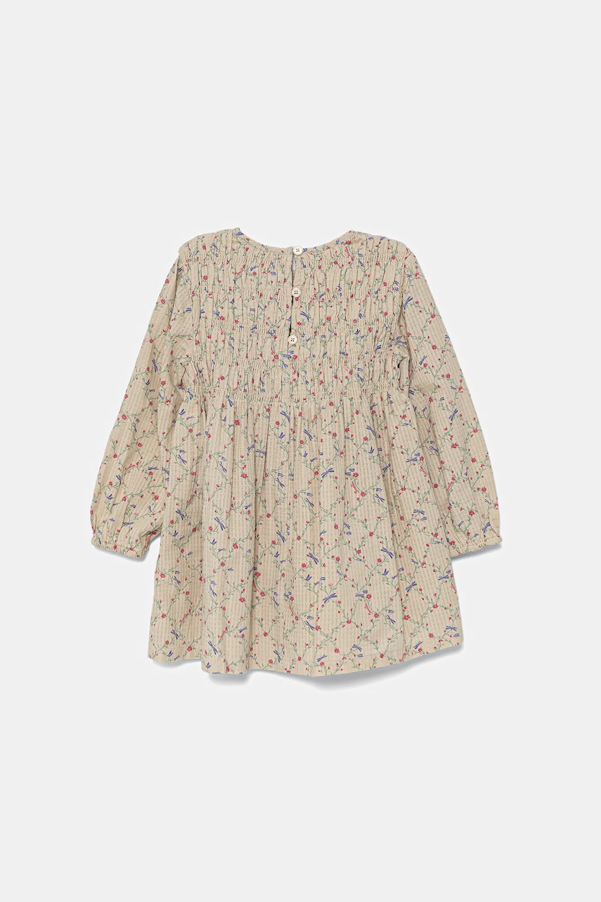 Хлопковое детское платье United Colors of Benetton цвет бежевый midi расклешённое 40VFGV028 Хлопковое детское платье United Colors of Benetton цвет бежевый midi расклешённое 40VFGV028