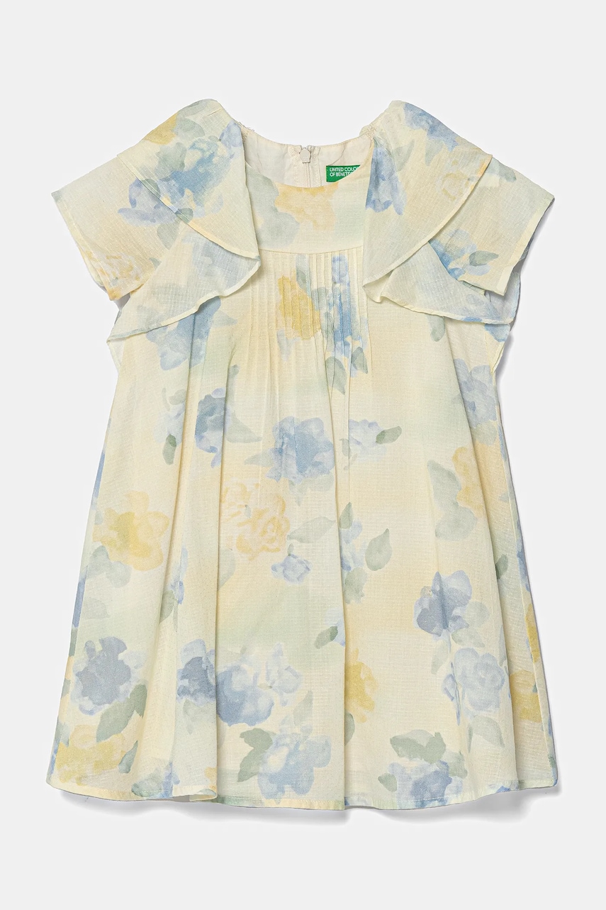 United Colors of Benetton rochie din bumbac pentru copii culoarea bej, mini, evazati, 4HYUGV02B United Colors of Benetton rochie din bumbac pentru copii culoarea bej, mini, evazati, 4HYUGV02B
