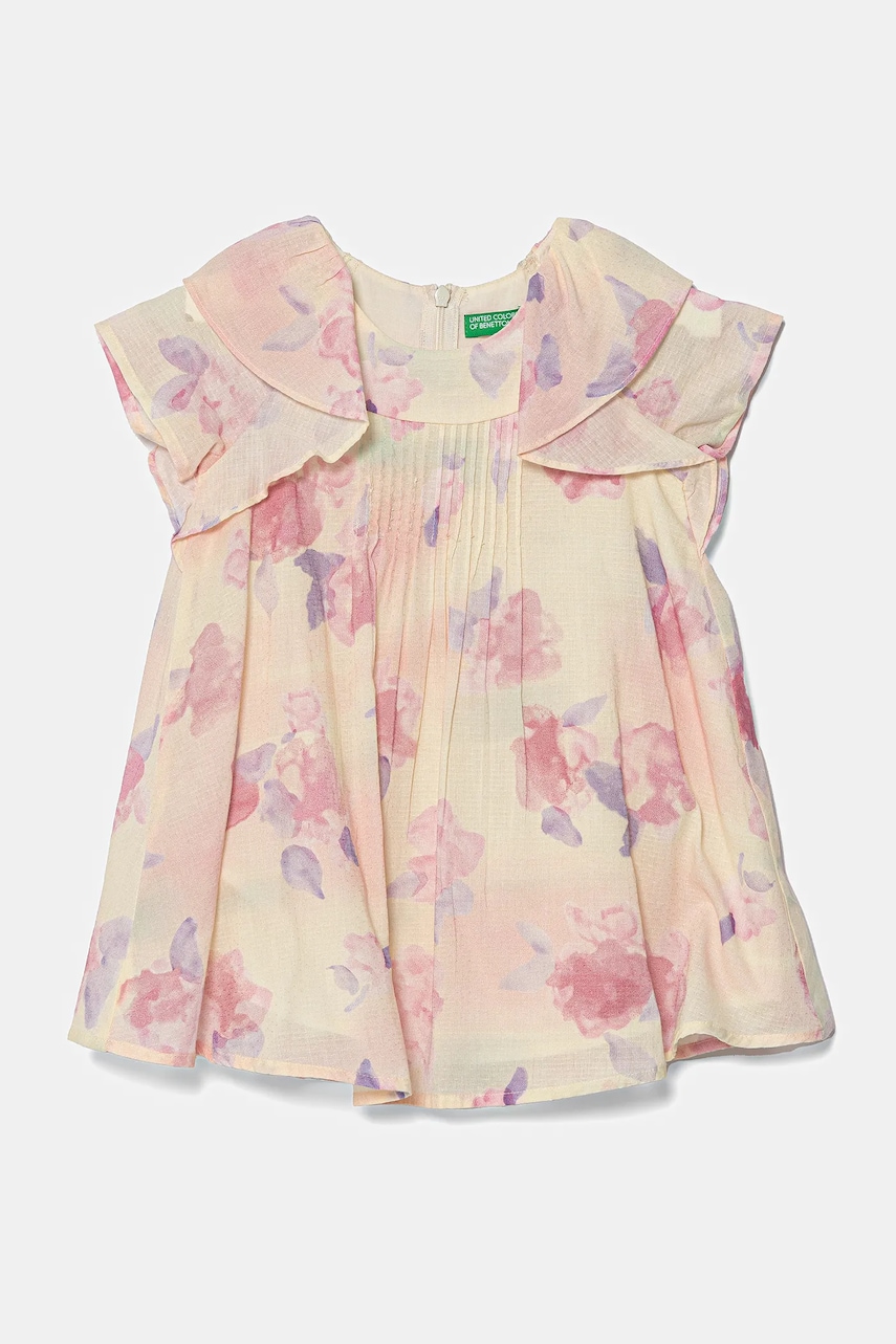 United Colors of Benetton rochie din bumbac pentru copii culoarea roz, mini, evazati, 4HYUGV02B United Colors of Benetton rochie din bumbac pentru copii culoarea roz, mini, evazati, 4HYUGV02B