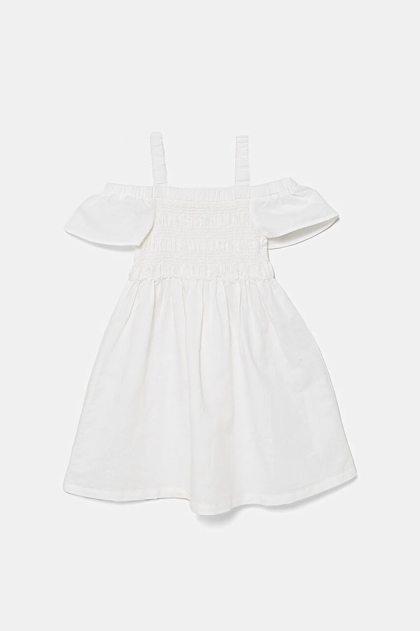 United Colors of Benetton rochie din in pentru copii culoarea alb, mini, evazată, 43WBCV037