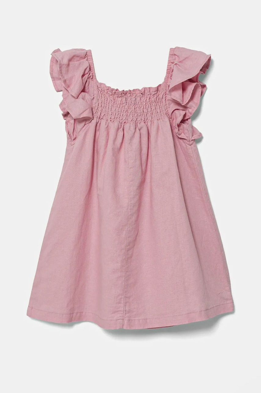 Детское льняное платье United Colors of Benetton цвет розовый mini расклешённое 43WBGV026 Детское льняное платье United Colors of Benetton цвет розовый mini расклешённое 43WBGV026