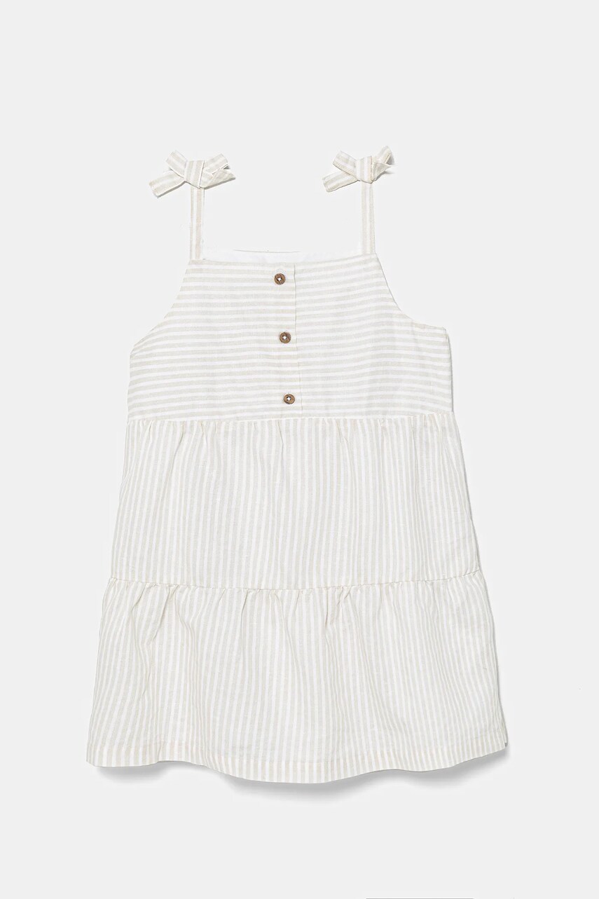 United Colors of Benetton rochie din in pentru copii culoarea bej, mini, evazati, 4Q1NGV025