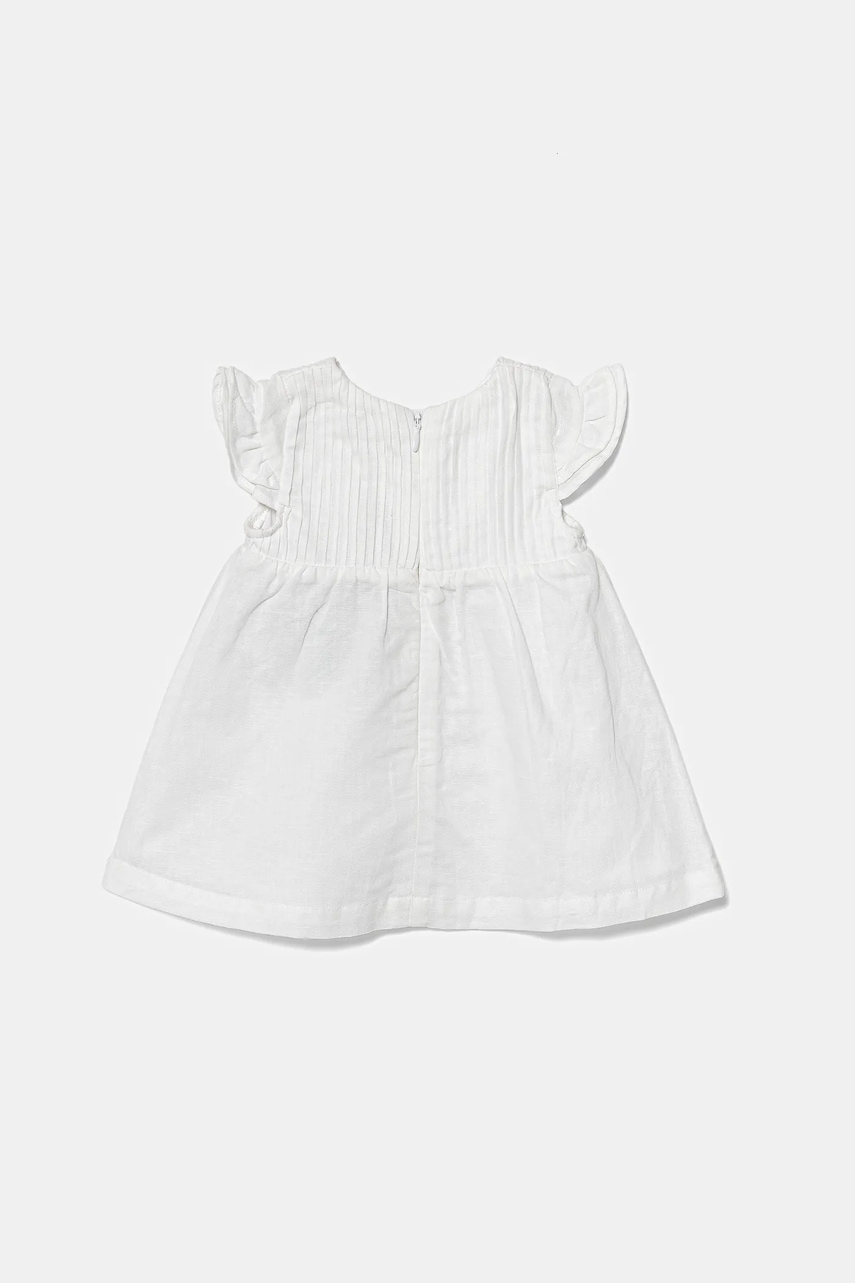 Детское льняное платье United Colors of Benetton цвет белый midi расклешённое 43WBAV00N Детское льняное платье United Colors of Benetton цвет белый midi расклешённое 43WBAV00N