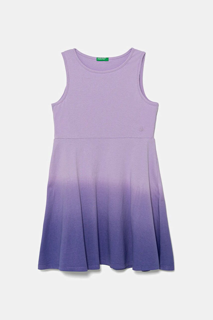 United Colors of Benetton rochie din bumbac pentru copii culoarea violet, mini, evazati, 3NPDCV011