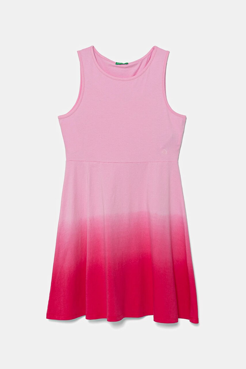 United Colors of Benetton rochie din bumbac pentru copii culoarea roz, mini, evazati, 3NPDCV011
