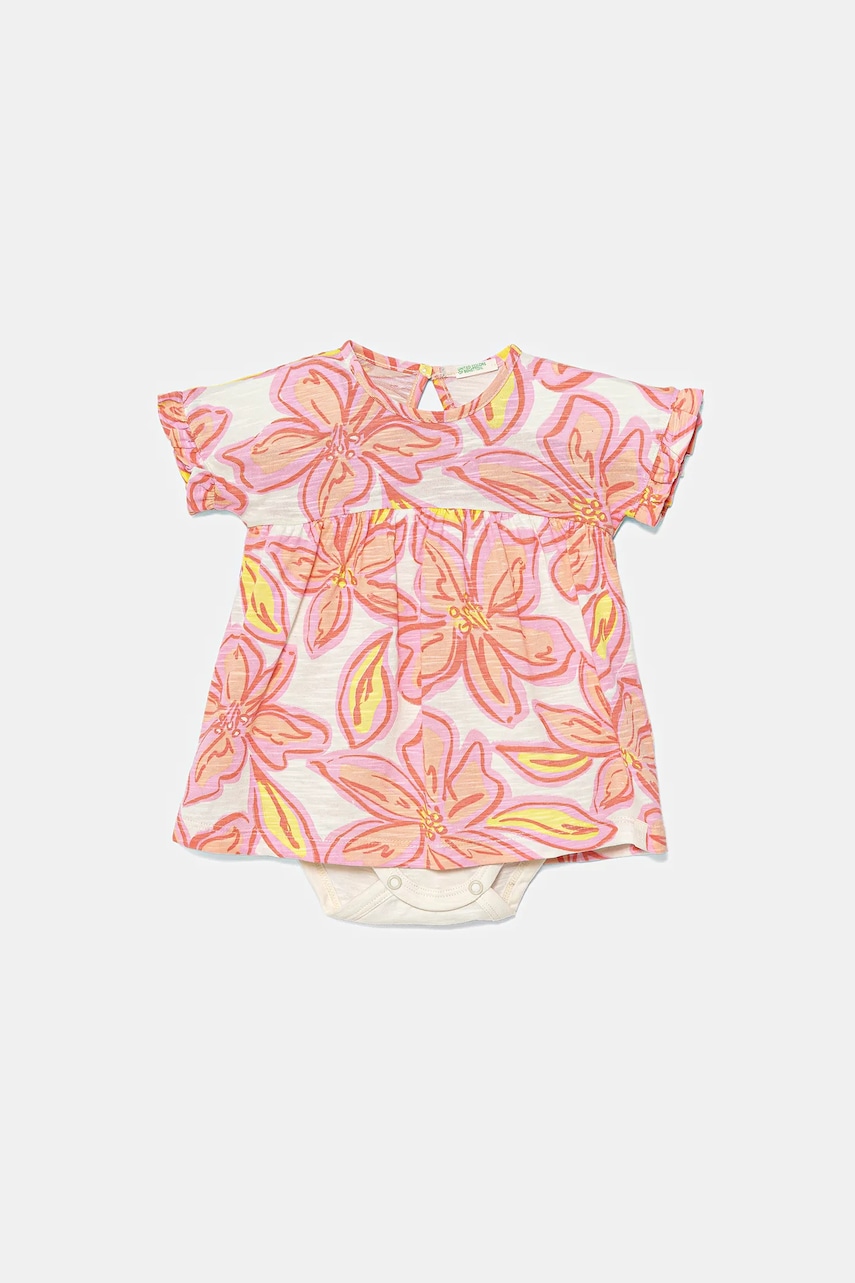 United Colors of Benetton rochie din bumbac pentru bebeluși culoarea roz, midi, evazați, 3O7SAV00L