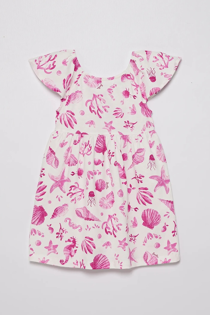 United Colors of Benetton rochie din bumbac pentru copii culoarea roz, mini, evazată, 34VAGV010