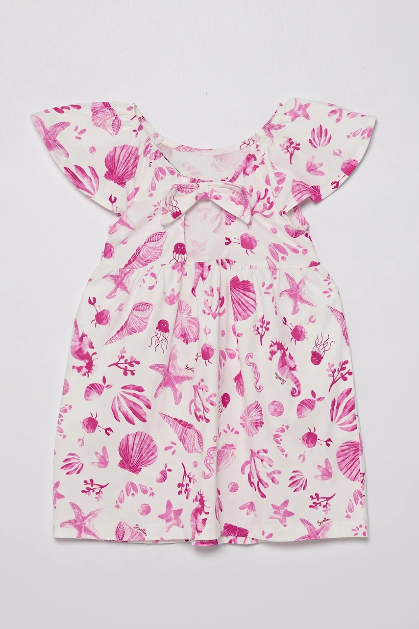 Хлопковое детское платье United Colors of Benetton цвет розовый mini расклешённое 34VAGV010 Хлопковое детское платье United Colors of Benetton цвет розовый mini расклешённое 34VAGV010