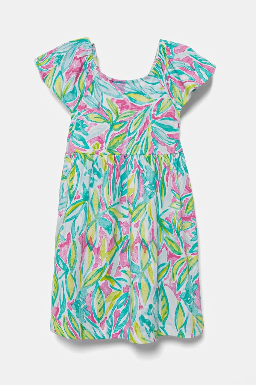 Levně Dětské bavlněné šaty United Colors of Benetton zelená barva, mini, 34VAGV010