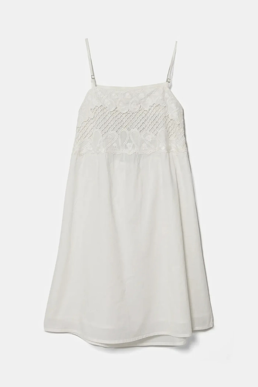 United Colors of Benetton rochie din bumbac pentru copii culoarea alb, mini, evazată, 4Q2LCV03H