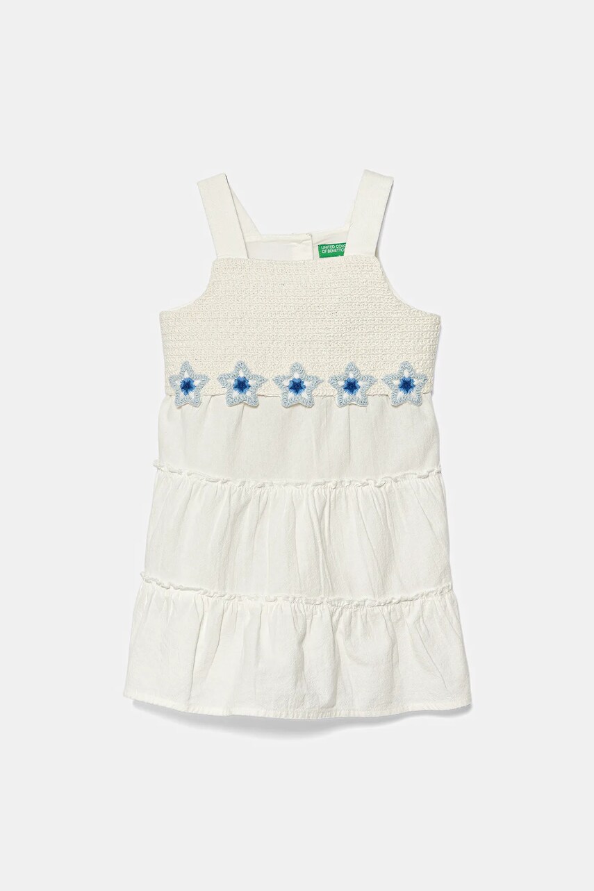 United Colors of Benetton rochie din bumbac pentru copii culoarea alb, midi, evazată, 47JKGV02F