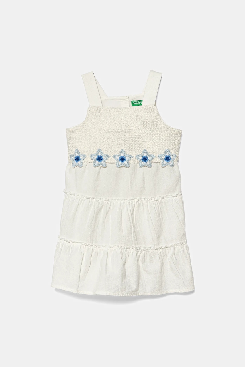 United Colors of Benetton rochie din bumbac pentru copii culoarea alb, midi, evazată, 47JKGV02F