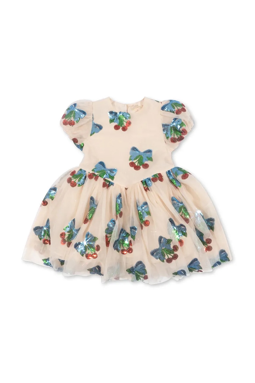 Платье Konges Sløjd HEARTLILY DRESS GRS цвет бежевый mini расклешённое KS103220