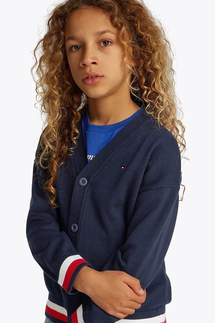 Levně Dětský bavlněný kardigan Tommy Hilfiger tmavomodrá barva, KB0KB08891
