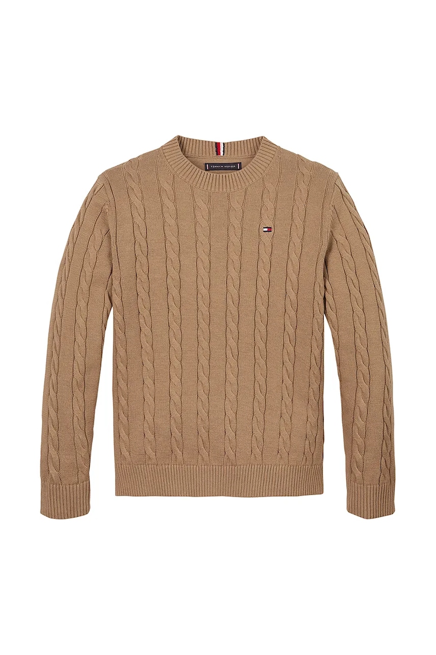 Детский хлопковый свитер Tommy Hilfiger цвет коричневый KB0KB09348 Детский хлопковый свитер Tommy Hilfiger цвет коричневый KB0KB09348