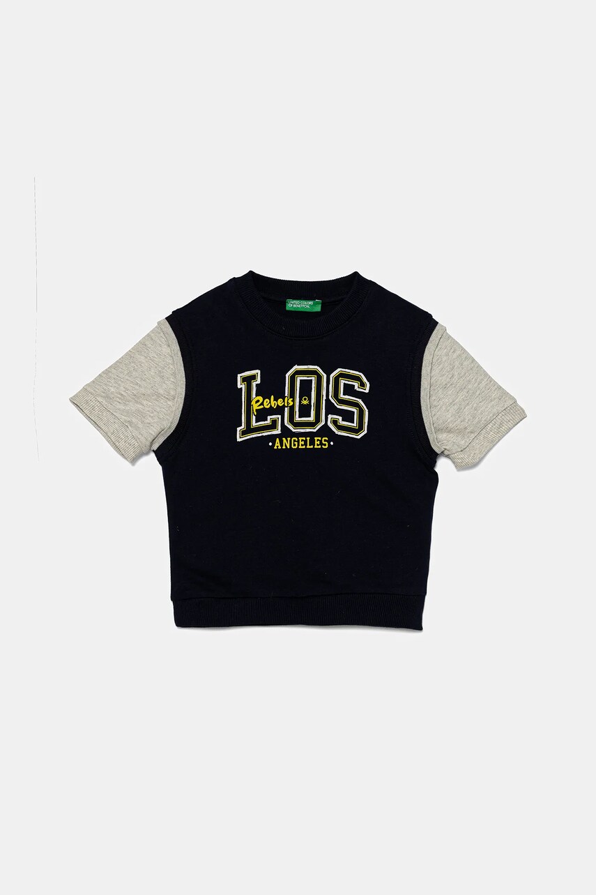 United Colors of Benetton hanorac de bumbac pentru copii culoarea bleumarin, cu imprimeu, 3BC1G10IN