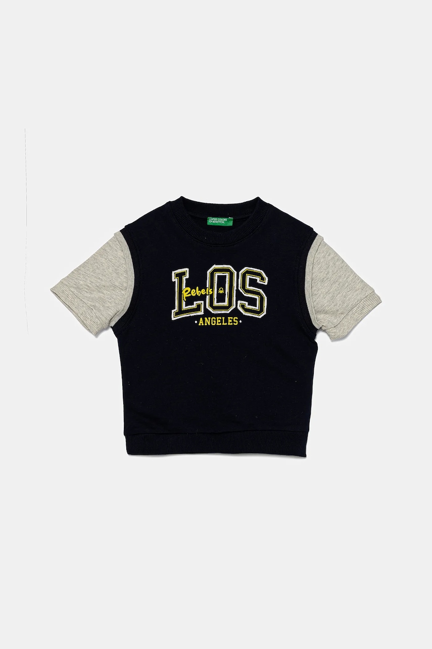 United Colors of Benetton hanorac de bumbac pentru copii culoarea bleumarin, cu imprimeu, 3BC1G10IN