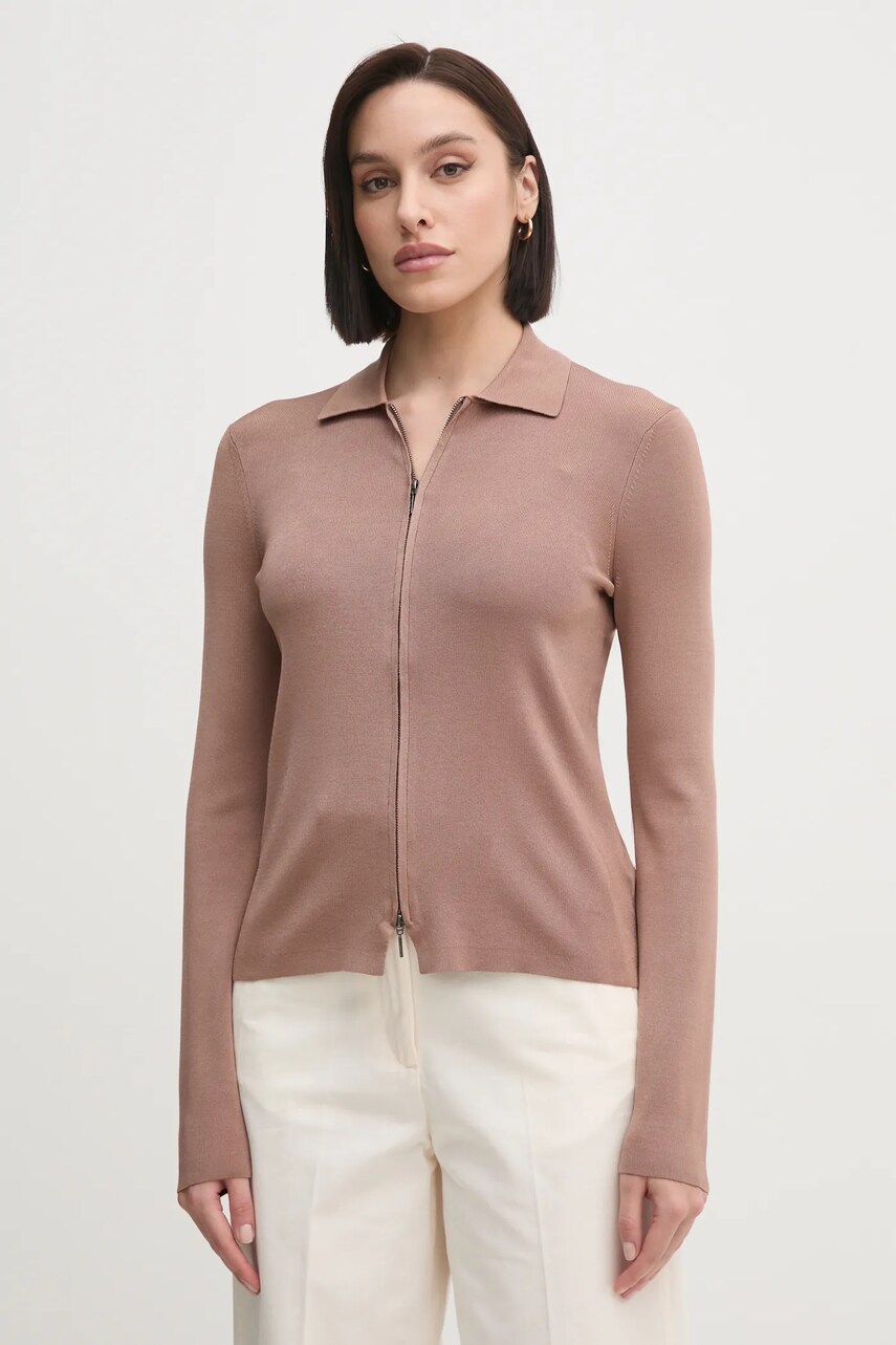 Levně Kardigan Calvin Klein dámský, hnědá barva, lehký, K20K207943