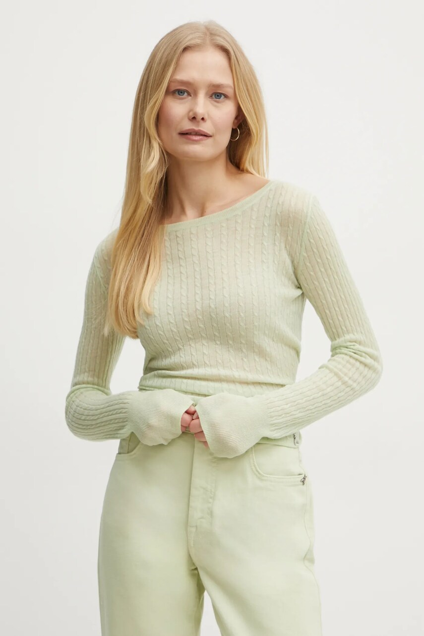 Levně Vlněný svetr Patrizia Pepe dámský, zelená barva, lehký, s pologolfem, 8K0264 K034