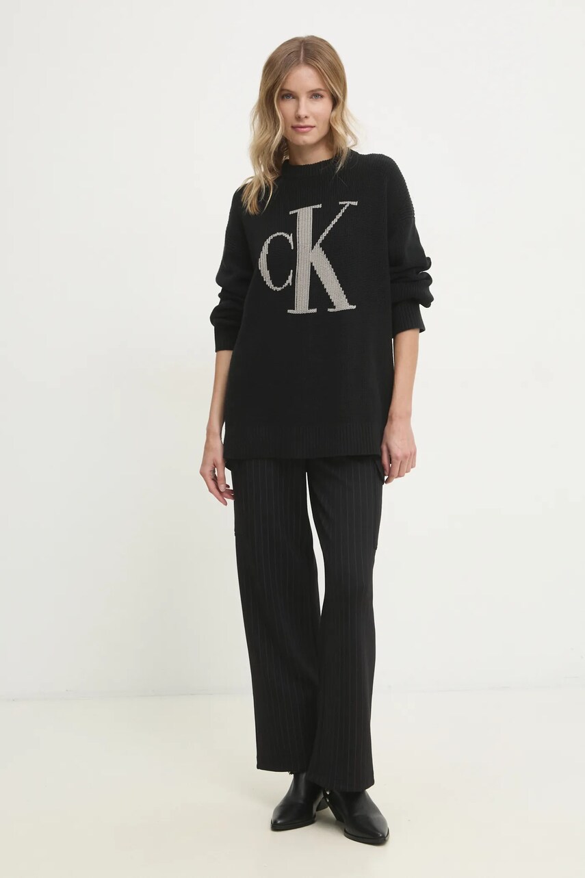 Хлопковый свитер Calvin Klein Jeans цвет чёрный тёплый J20J224799 Хлопковый свитер Calvin Klein Jeans цвет чёрный тёплый J20J224799