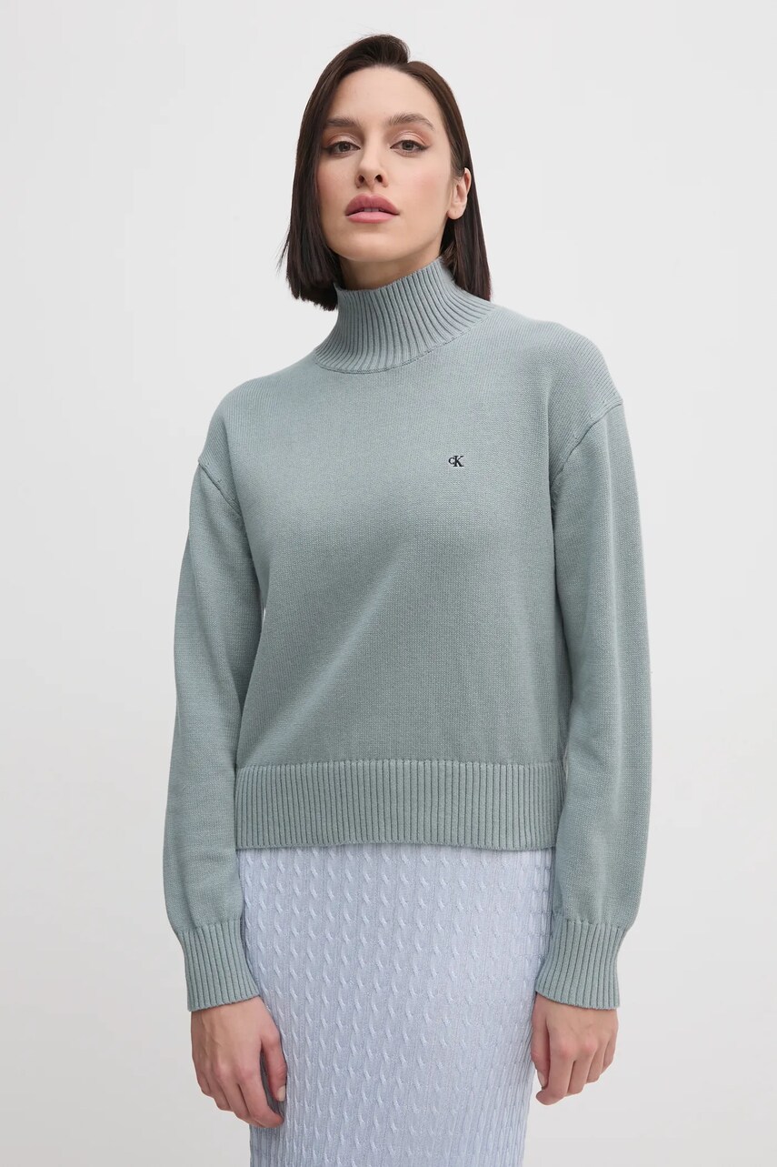 Levně Bavlněný svetr Calvin Klein Jeans šedá barva, s golfem, J20J224806