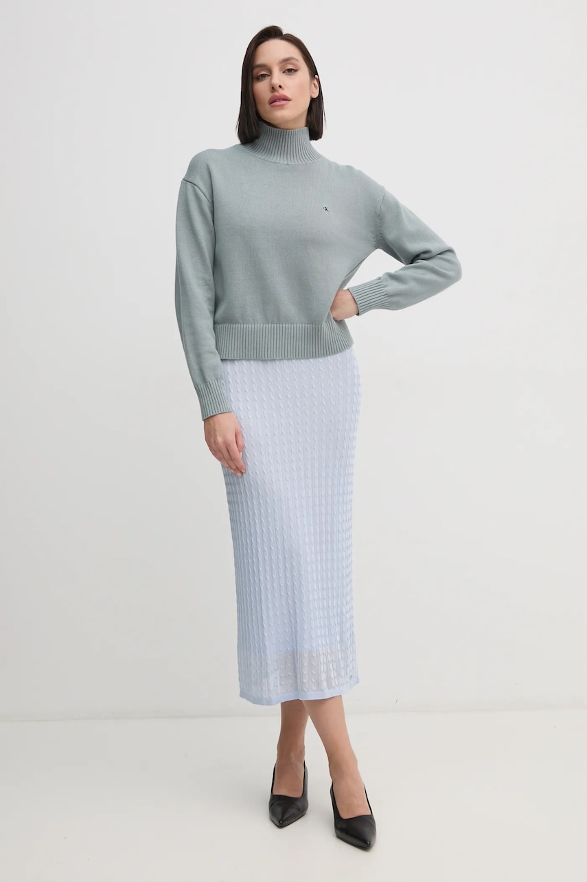 Хлопковый свитер Calvin Klein Jeans цвет серый с гольфом J20J224806 Хлопковый свитер Calvin Klein Jeans цвет серый с гольфом J20J224806