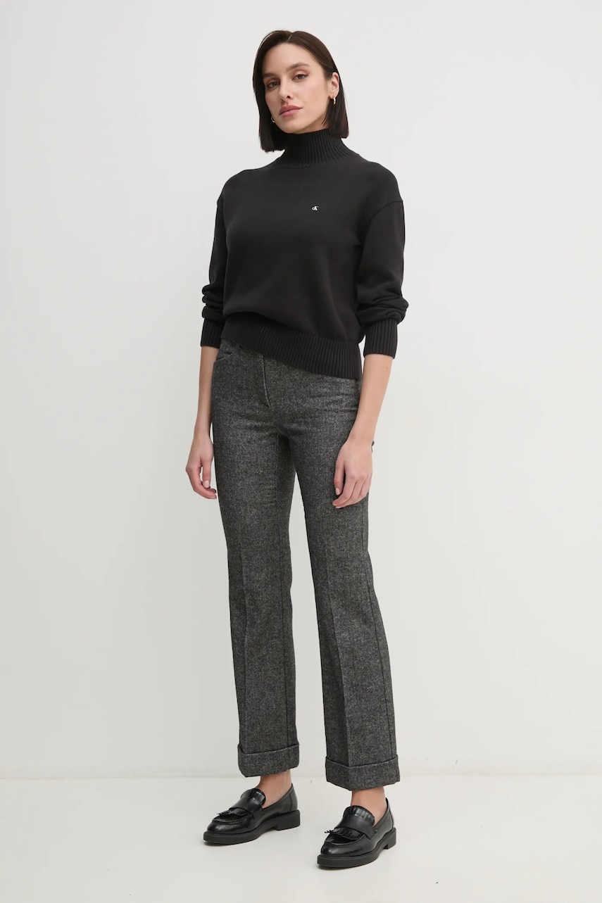 Хлопковый свитер Calvin Klein Jeans цвет чёрный с гольфом J20J224806 Хлопковый свитер Calvin Klein Jeans цвет чёрный с гольфом J20J224806