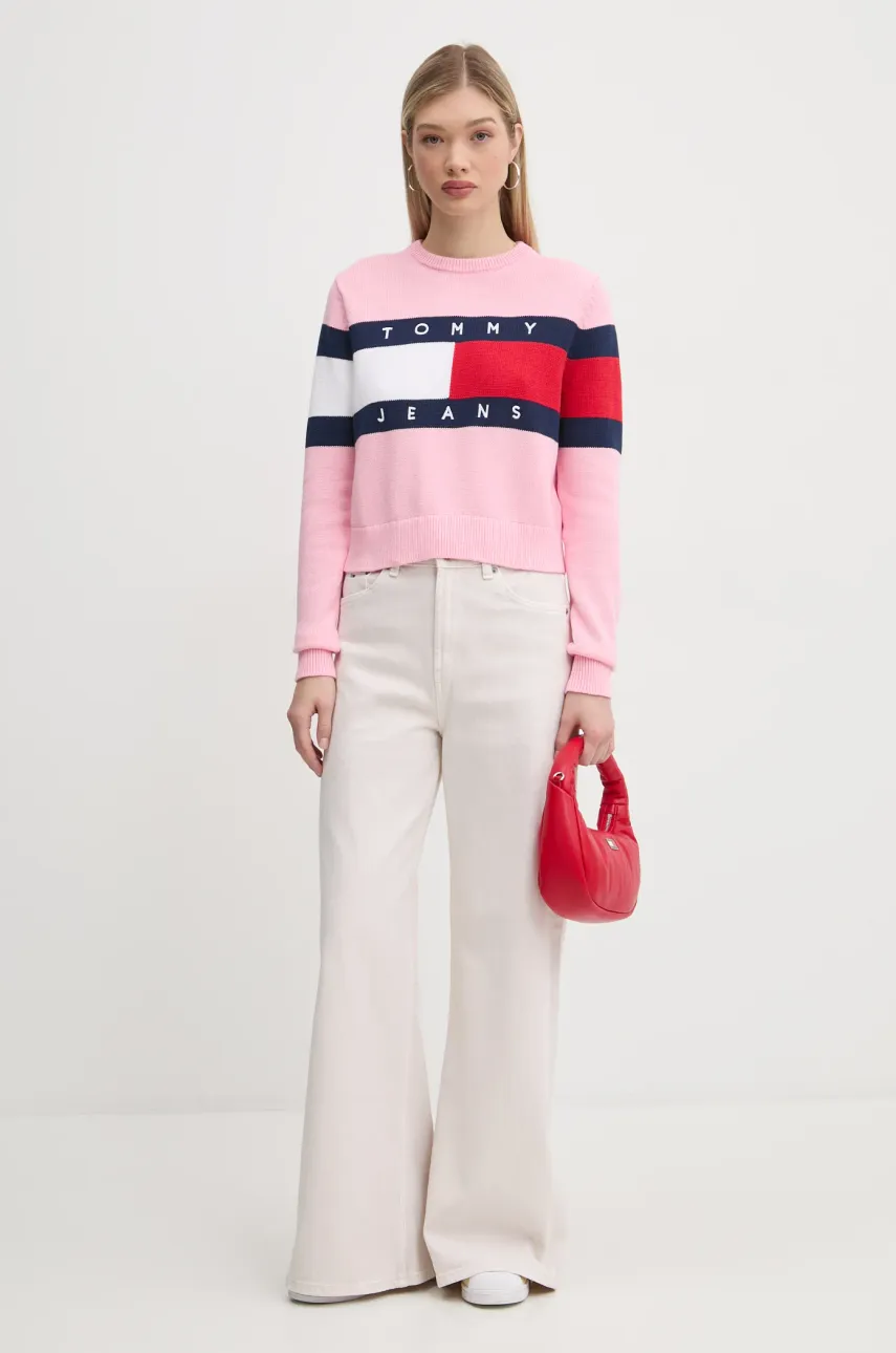 Хлопковый свитер Tommy Jeans цвет розовый DW0DW19335 Хлопковый свитер Tommy Jeans цвет розовый DW0DW19335