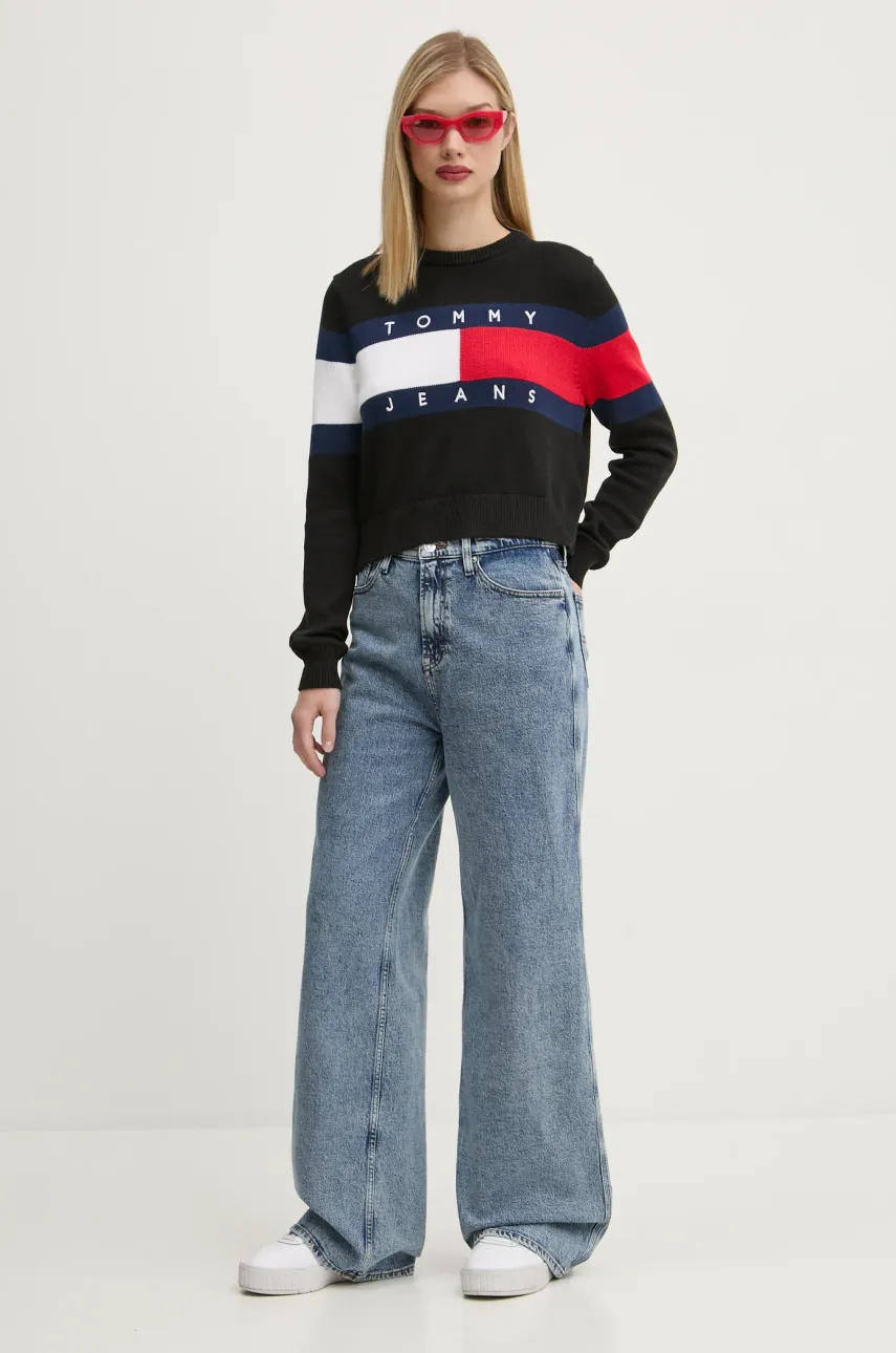 Хлопковый свитер Tommy Jeans цвет чёрный DW0DW19335 Хлопковый свитер Tommy Jeans цвет чёрный DW0DW19335