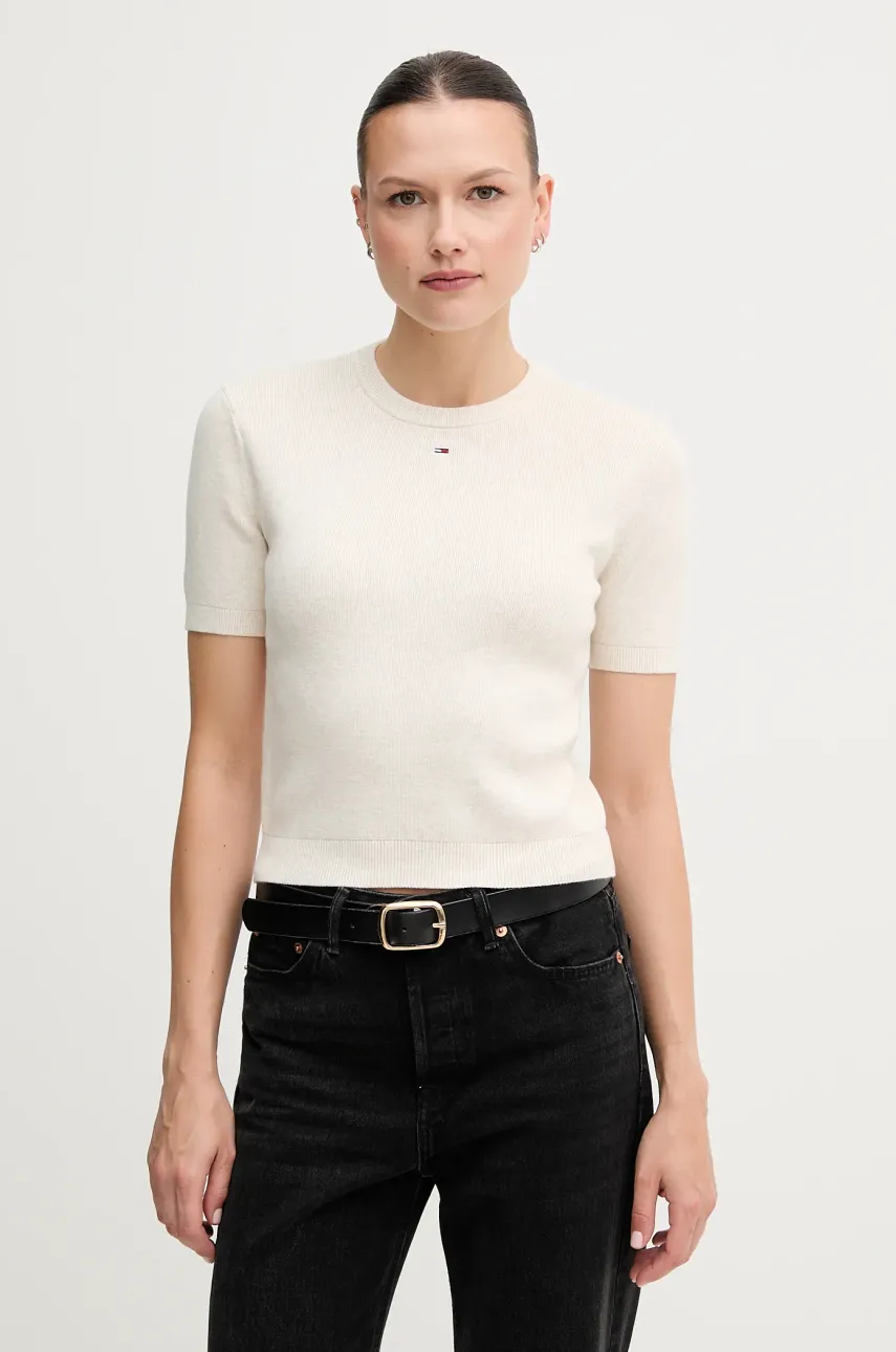 Tommy Jeans pulover de bumbac culoarea galben, light, DW0DW19336