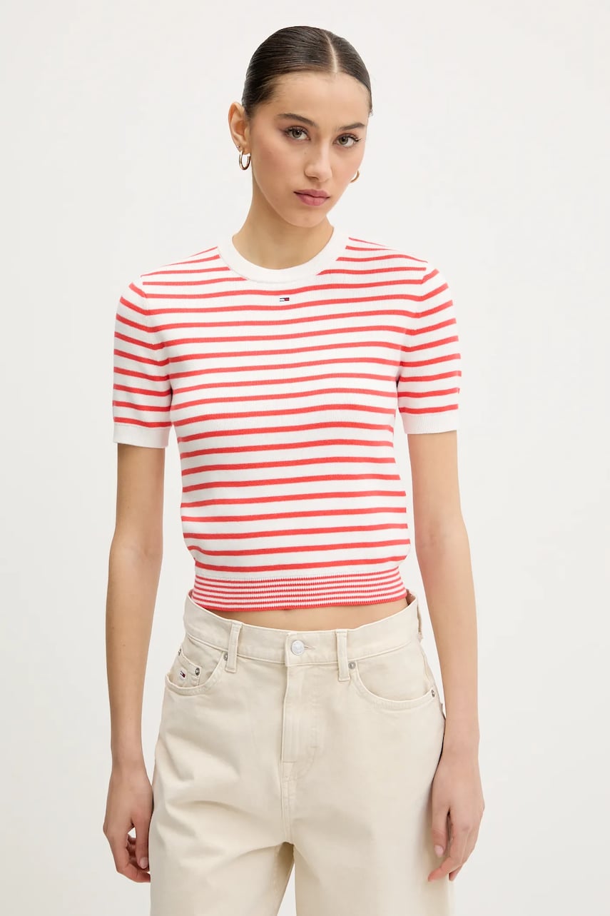 Tommy Jeans pulover de bumbac culoarea galben, light, DW0DW19336