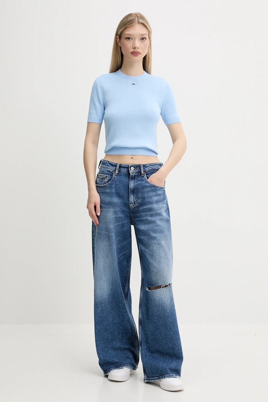 Хлопковый свитер Tommy Jeans цвет синий DW0DW19336 Хлопковый свитер Tommy Jeans цвет синий DW0DW19336