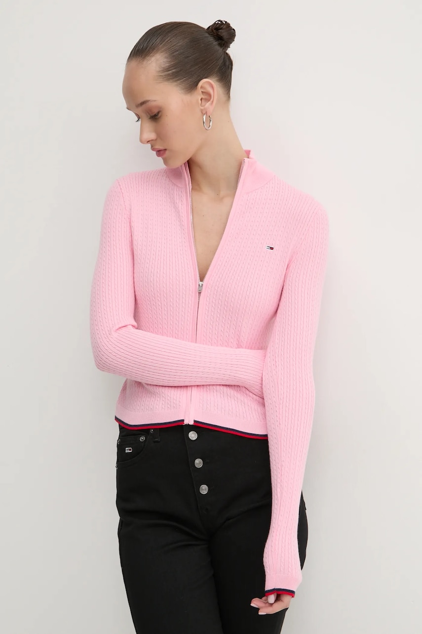 Tommy Jeans cardigan femei, culoarea roz, DW0DW19337 Tommy Jeans cardigan femei, culoarea roz, DW0DW19337