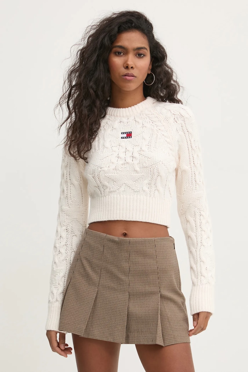 Tommy Jeans pulover din amestec de lana femei, culoarea roz, DW0DW19882 Tommy Jeans pulover din amestec de lana femei, culoarea roz, DW0DW19882