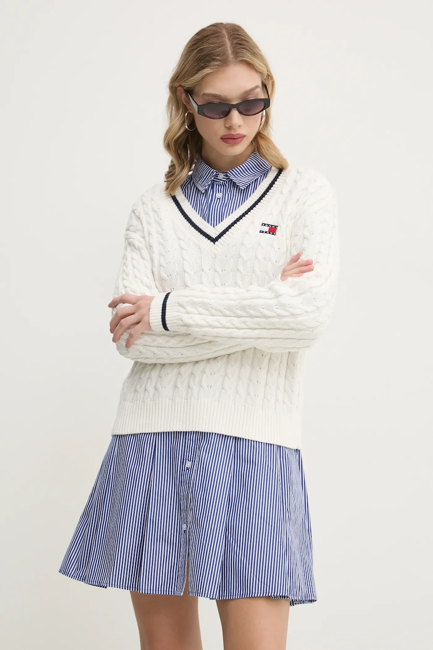 Tommy Jeans pulover de bumbac culoarea bej, DW0DW19885 Tommy Jeans pulover de bumbac culoarea bej, DW0DW19885