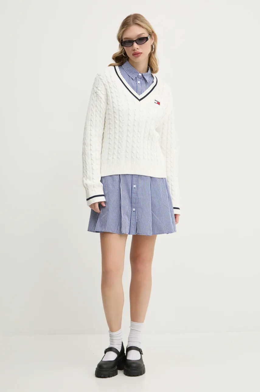 Хлопковый свитер Tommy Jeans цвет бежевый DW0DW19885 Хлопковый свитер Tommy Jeans цвет бежевый DW0DW19885