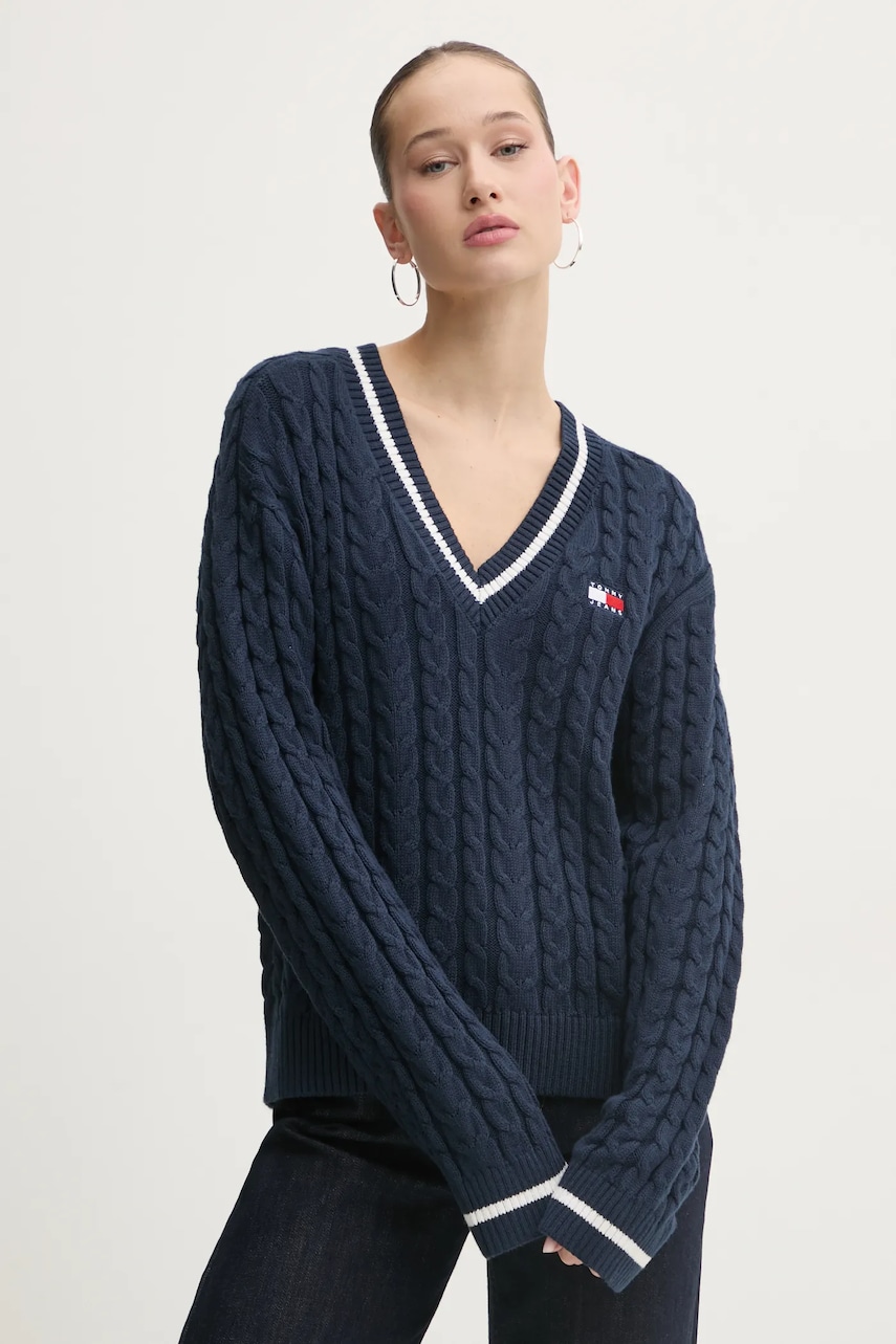 Tommy Jeans pulover de bumbac culoarea bleumarin, DW0DW19885 Tommy Jeans pulover de bumbac culoarea bleumarin, DW0DW19885