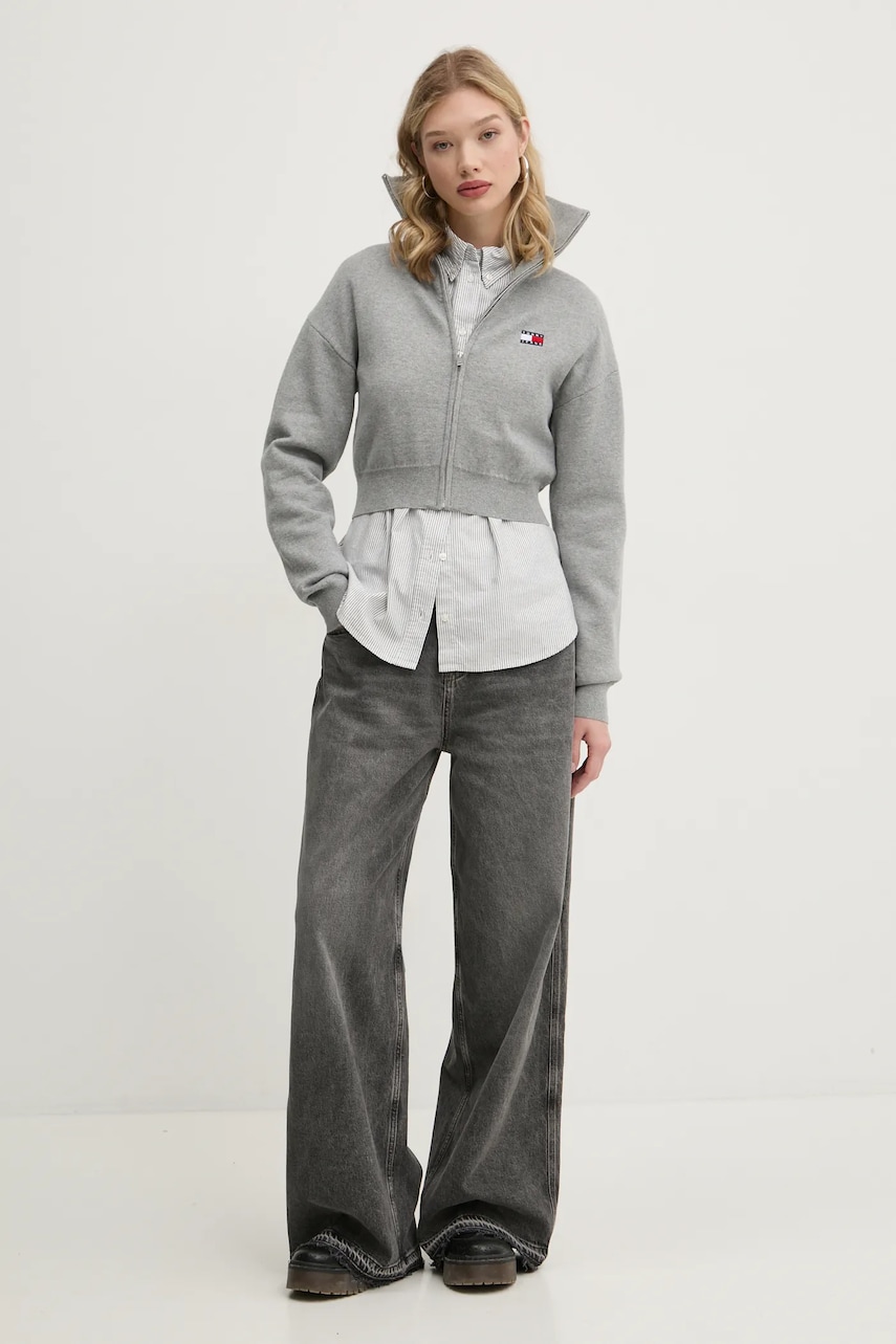 Кардиган с примесью шерсти Tommy Jeans цвет серый DW0DW19886 Кардиган с примесью шерсти Tommy Jeans цвет серый DW0DW19886