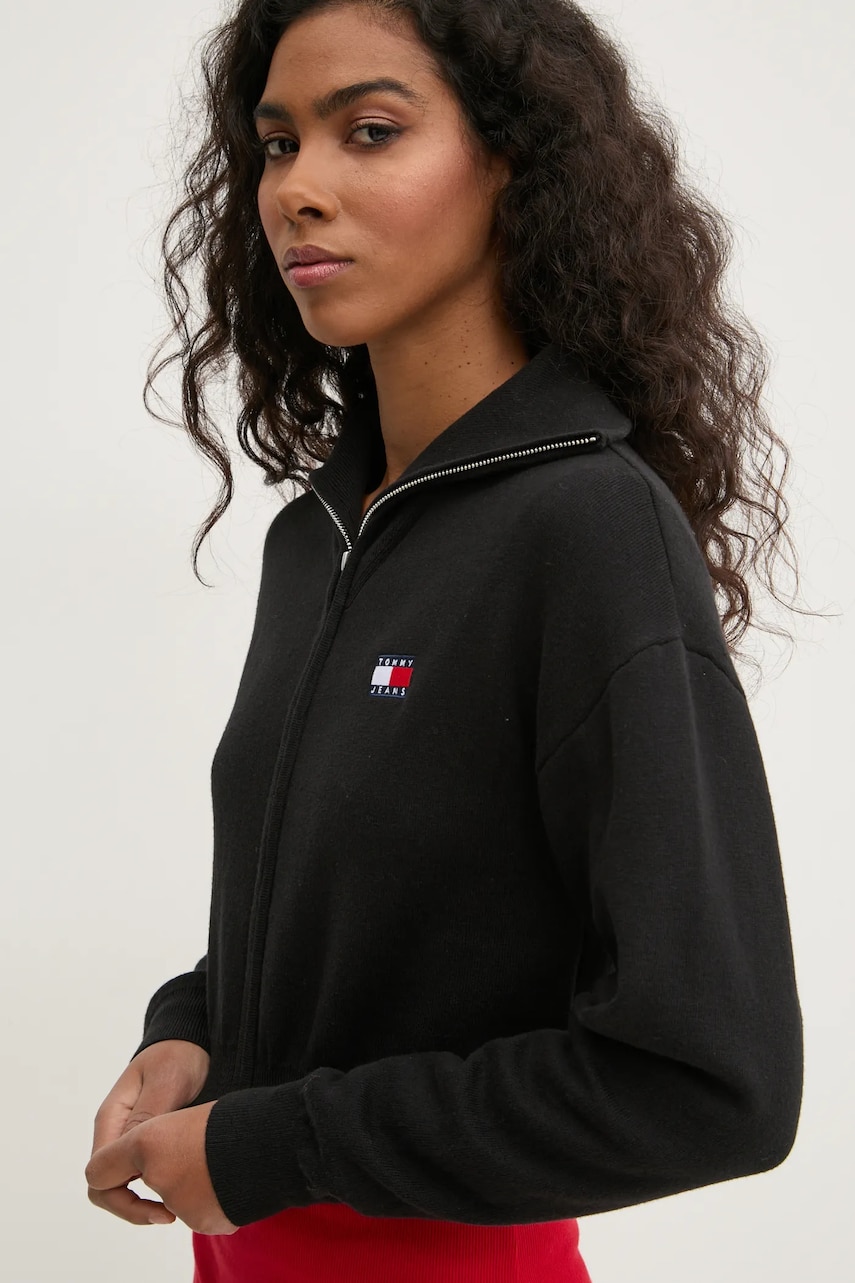 Tommy Jeans cardigan din amestec de lana culoarea negru, DW0DW19886 Tommy Jeans cardigan din amestec de lana culoarea negru, DW0DW19886